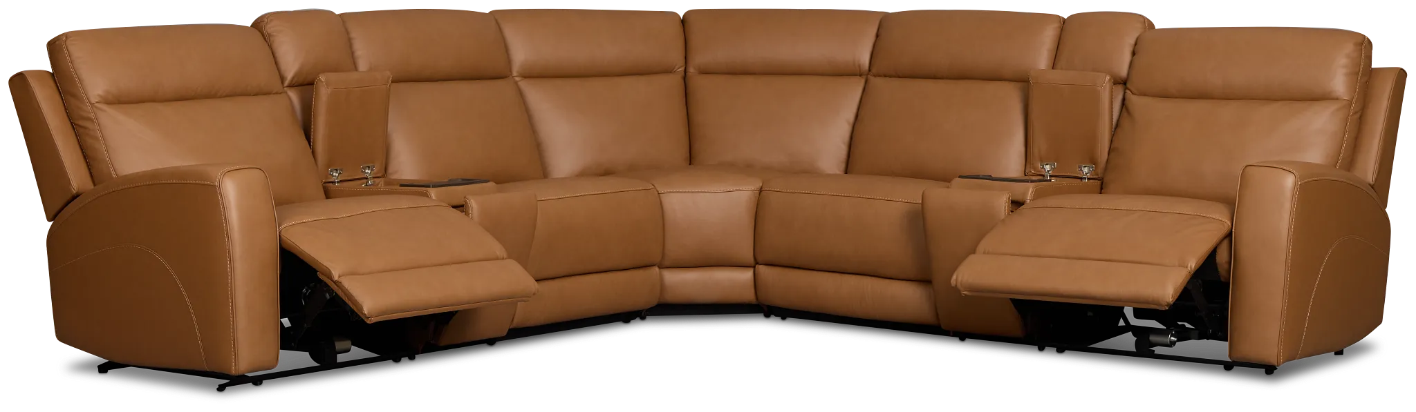 Flexsteel Belmont Medium Brown Lthr/vinyl Large Dual Power Reclining Two-arm Sectional