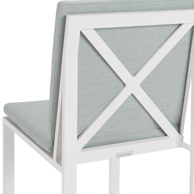 Linear White Teal 70" Aluminum Table & 4 Cushioned Side Chairs