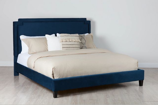 Whitney Dark Blue Uph Platform Bed