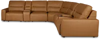 Rudy Brown Lthr/vinyl Large Dual Power 2 Arm Extension Chaise Sectional