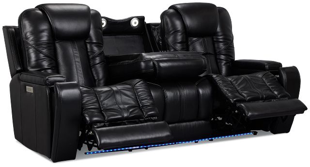 Eclipse Black Lthr/vinyl Power Reclining Sofa W/ Massage