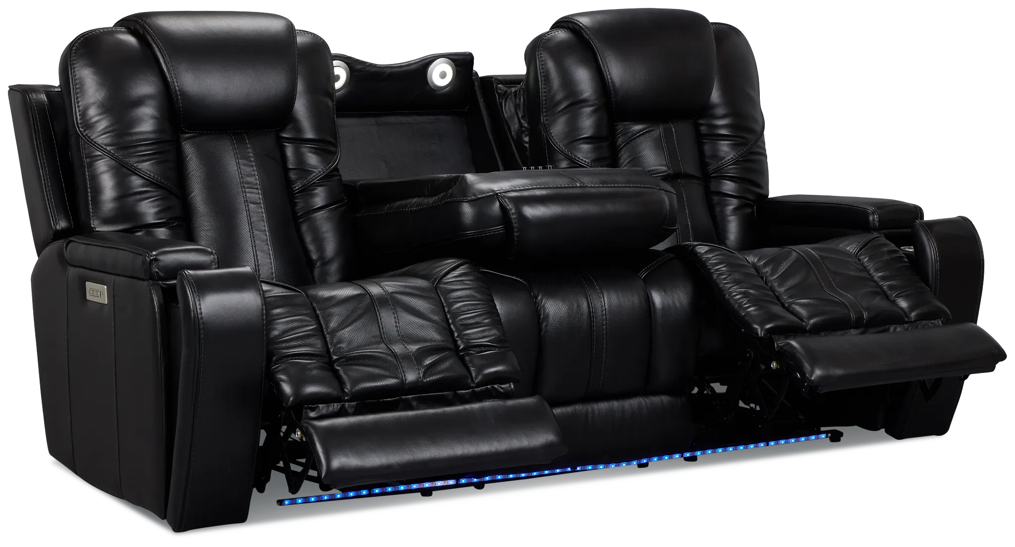 Eclipse Black Lthr/vinyl Power Reclining Sofa W/ Massage