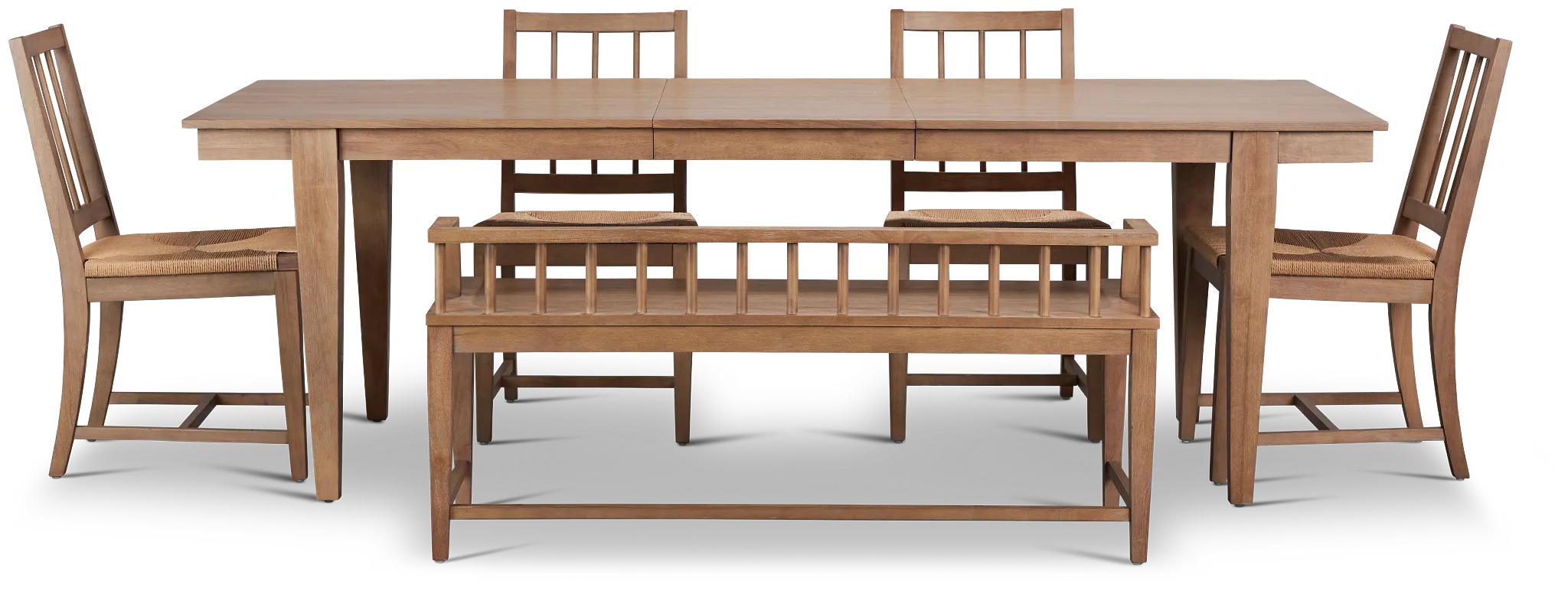 Provo Mid Tone Rect Table, 4 Woven Chairs & Bench