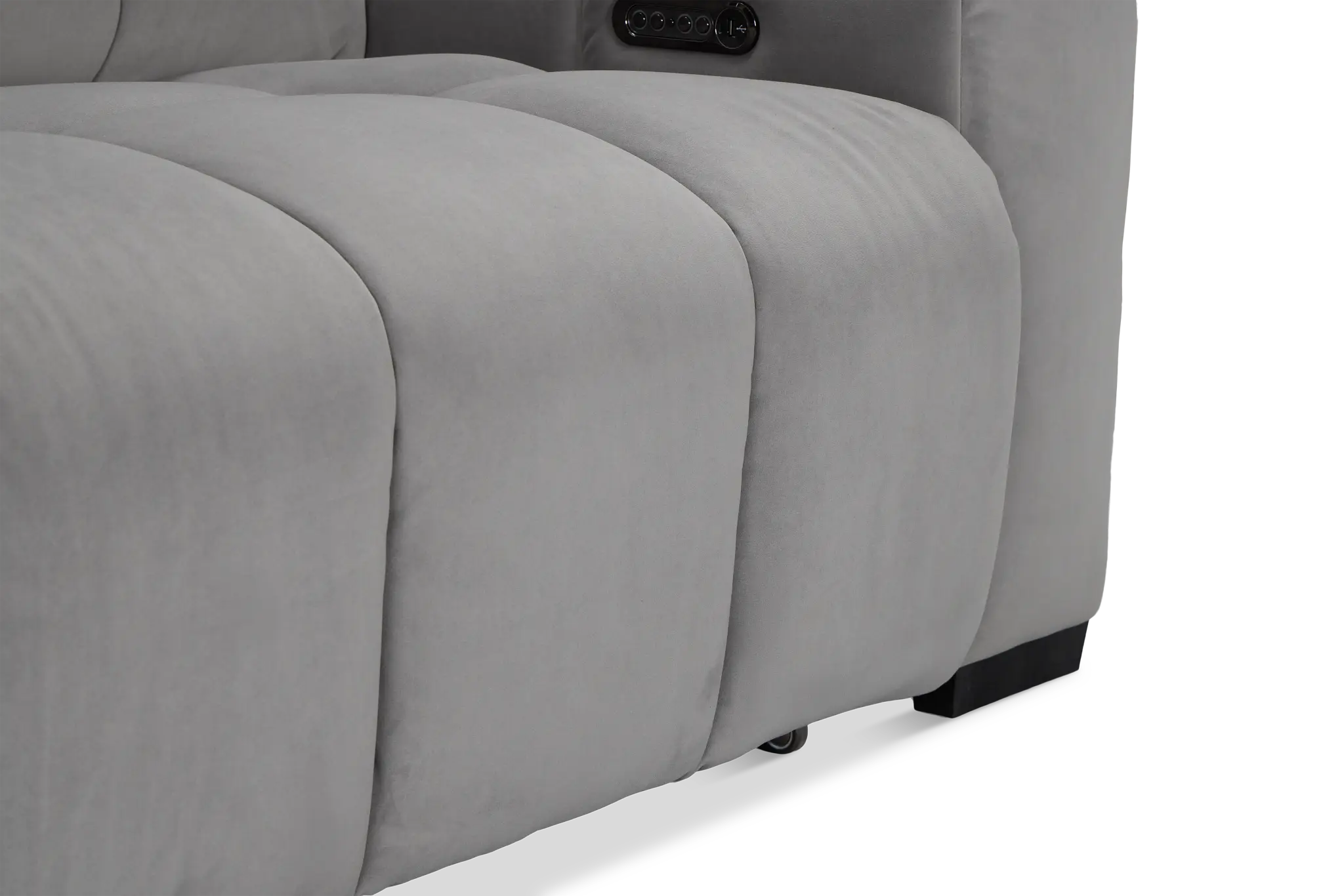 Gemma Light Gray Velvet Power Reclining Console Sofa Gemma Light Gray Velvet Power Reclining Console Sofa