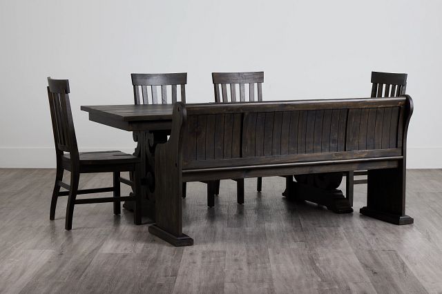 Sonoma Dark Tone Trestle Table, 4 Chairs & Bench (2)