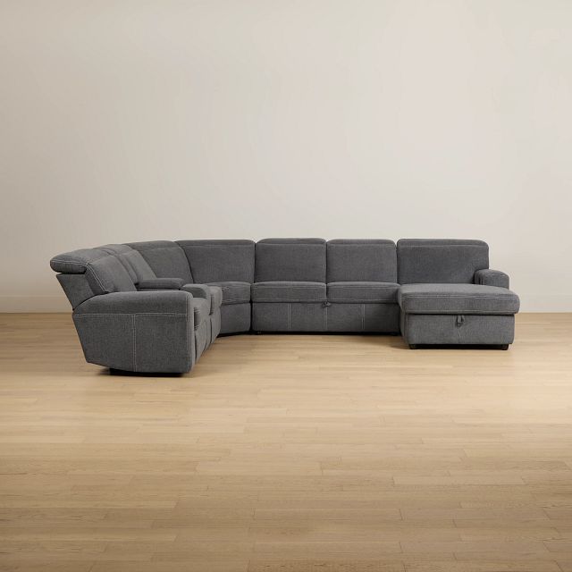 Callum Dark Gray Fabric Medium Right Reclining Chaise Sleeper Sectional
