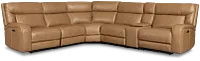 Jasper Light Brown Leather Medium Triple Power 2-arm Sectional