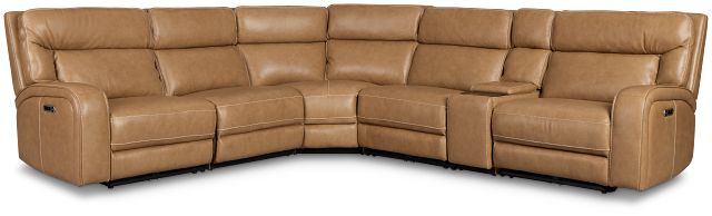 Jasper Light Brown Leather Medium Triple Power 2-arm Sectional