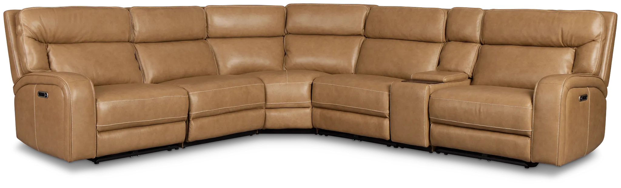 Jasper Light Brown Leather Medium Triple Power 2-arm Sectional