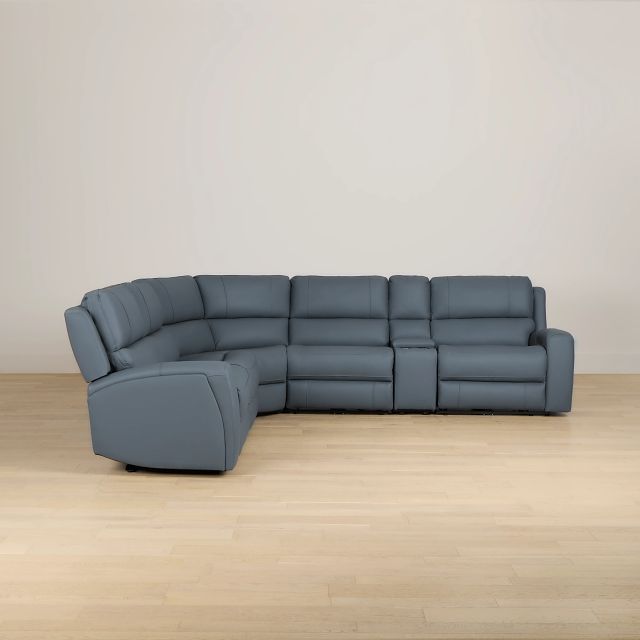 Summit Blue Lthr/vinyl Medium Dual Power 2-arm Reclining Sectional