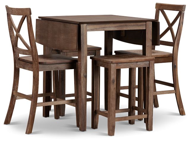 Woodstock Light Tone Drop Leaf High Table With 2 Barstools & 2 Backless Barstools (3)