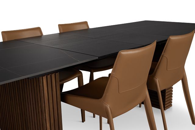 Wayne Two-tone Stone Rectangular Table & 4 Brown Upholstered Chairs