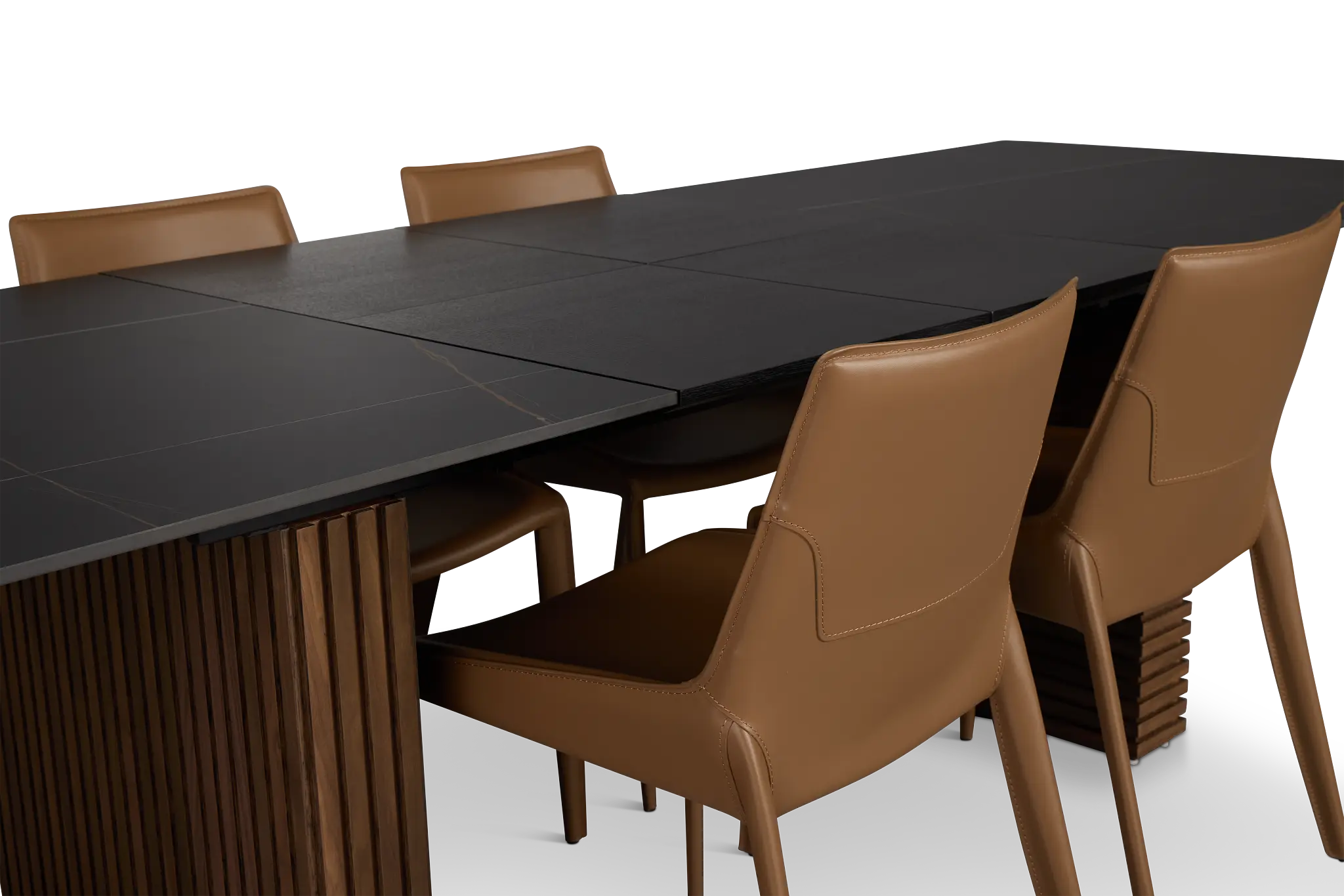Wayne Two-tone Stone Rectangular Table & 4 Brown Upholstered Chairs Wayne Two-tone Stone Rectangular Table & 4 Brown Upholstered Chairs