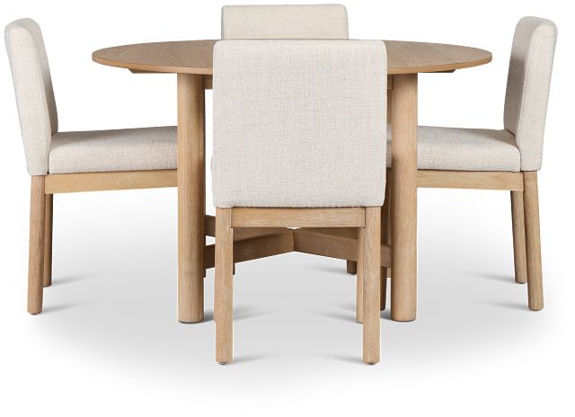 Taylor Light Tone Round Table & 4 Upholstered Chairs