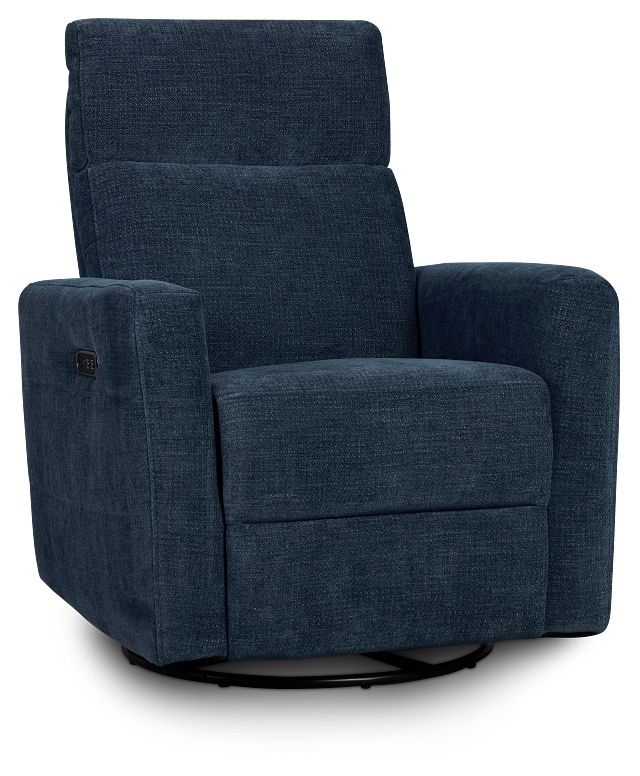 Rae Dark Blue Fabric Power Swivel Glider Recliner