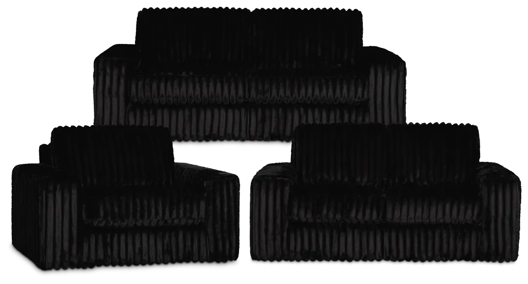 Teddy Black Fabric Living Room