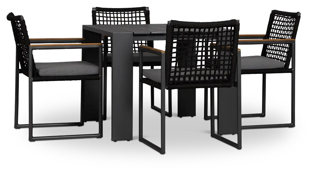 Sunrise Dark Gray 35" Square Table & 4 Teak Arm Chairs Sunrise Dark Gray 35" Square Table & 4 Teak Arm Chairs