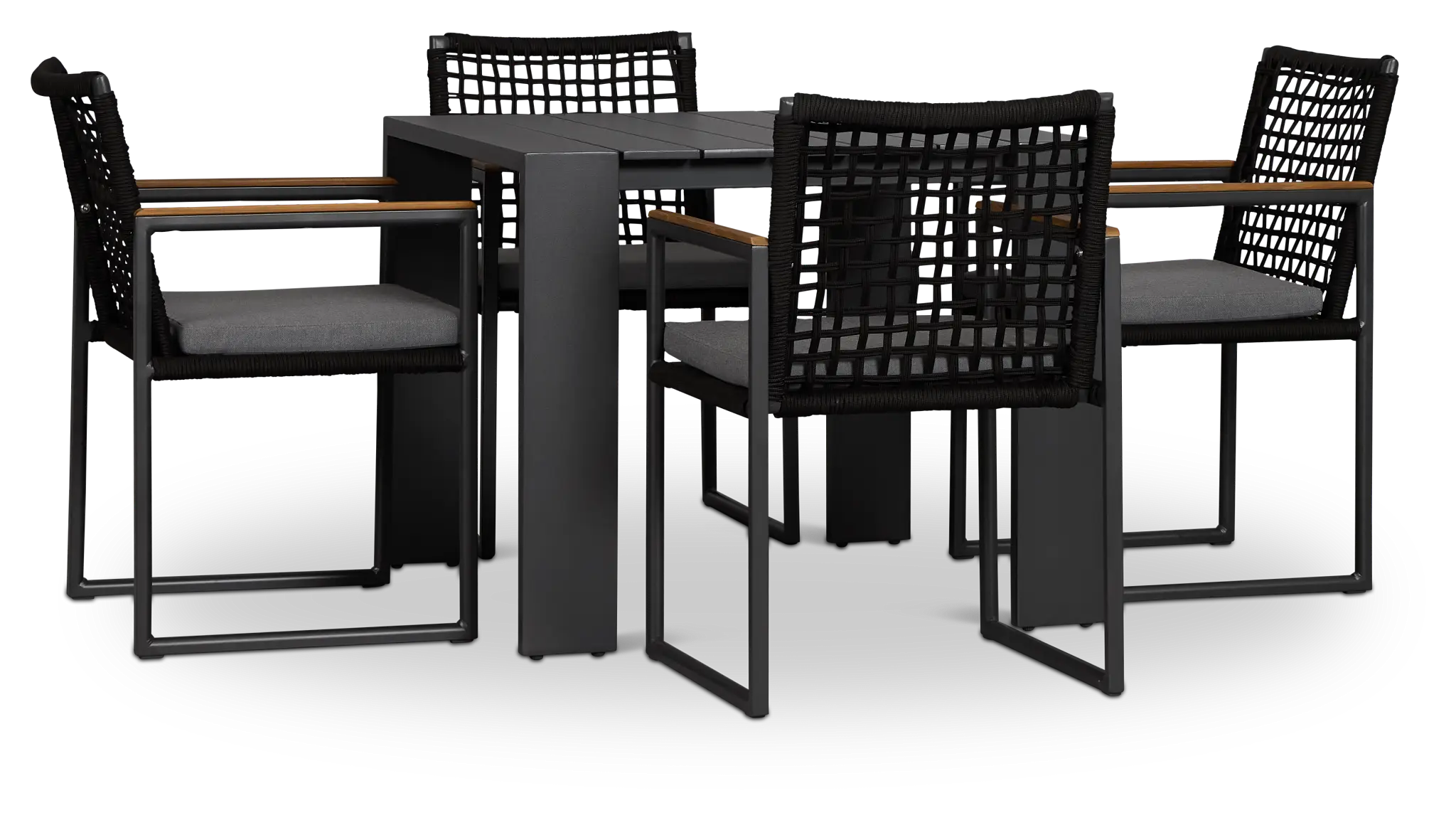 Sunrise Dark Gray 35" Square Table & 4 Teak Arm Chairs Sunrise Dark Gray 35" Square Table & 4 Teak Arm Chairs