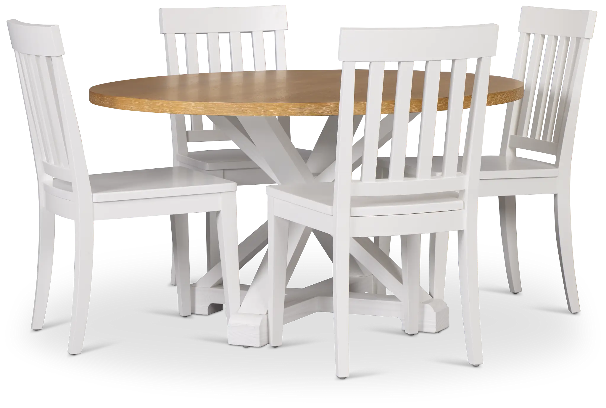 Nantucket Two-tone Light Tone Round Table & 4 White Chairs Nantucket Two-tone Light Tone Round Table & 4 White Chairs