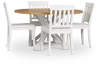 Nantucket Two-tone Pine Round Table & 4 White Chairs