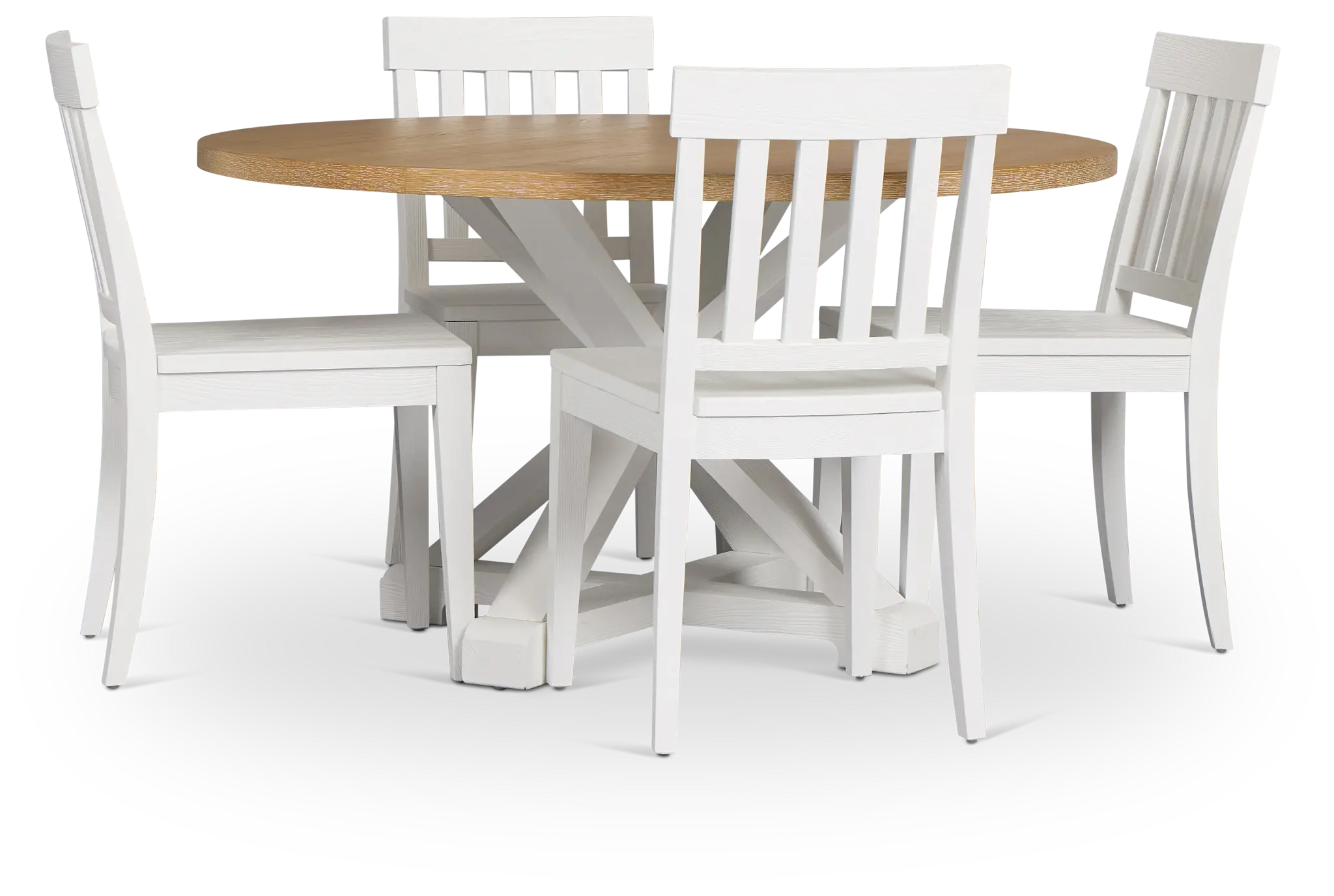 Nantucket Two-tone Pine Round Table & 4 White Chairs Nantucket Two-tone Pine Round Table & 4 White Chairs