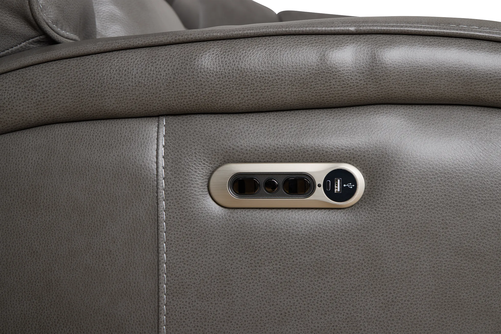 Jasper Gray Leather Medium Triple Power 2-arm Sectional