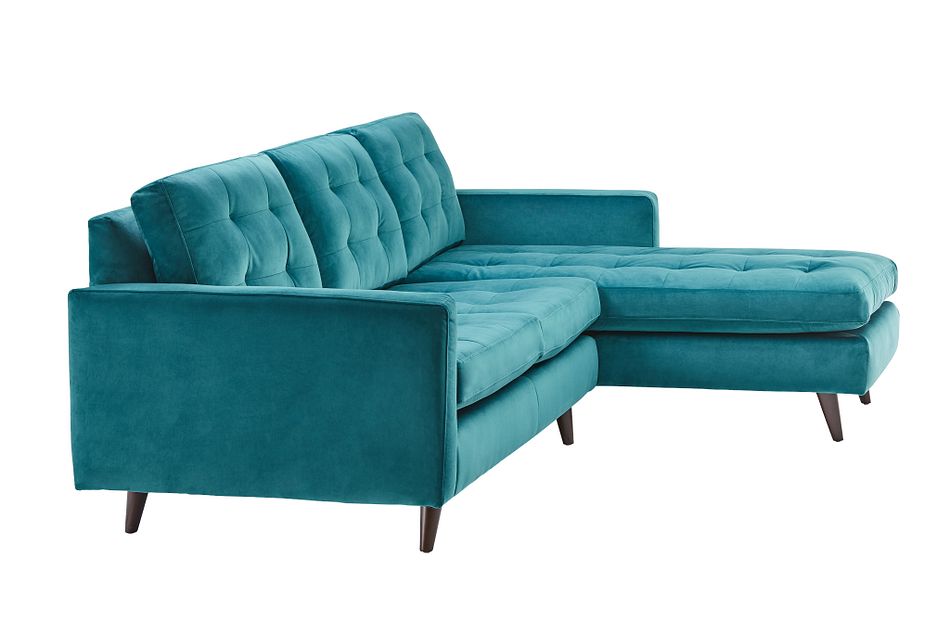 Mila Teal Velvet Right Chaise Sectional Living Room Sectionals City Furniture