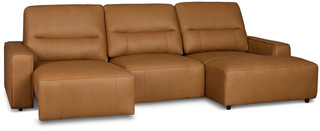 Rudy Brown Lthr/vinyl Right Power Extension Chaise Sectional