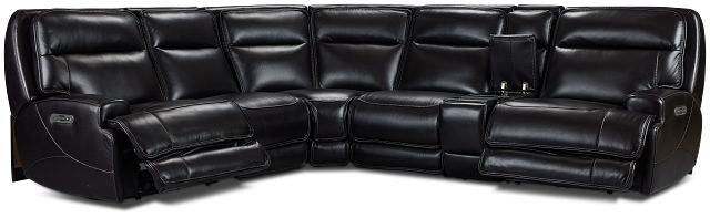 Casey Black Lthr/vinyl Medium Dual Power 2-arm Reclining Sectional