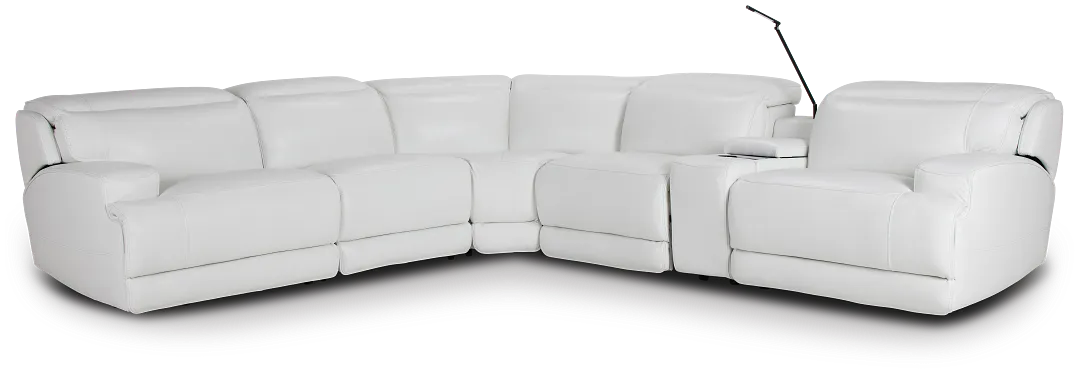 Reign White Lthr/vinyl Medium Triple Power 2-arm Sectional