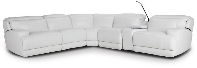 Reign White Lthr/vinyl Medium Triple Power 2-arm Sectional