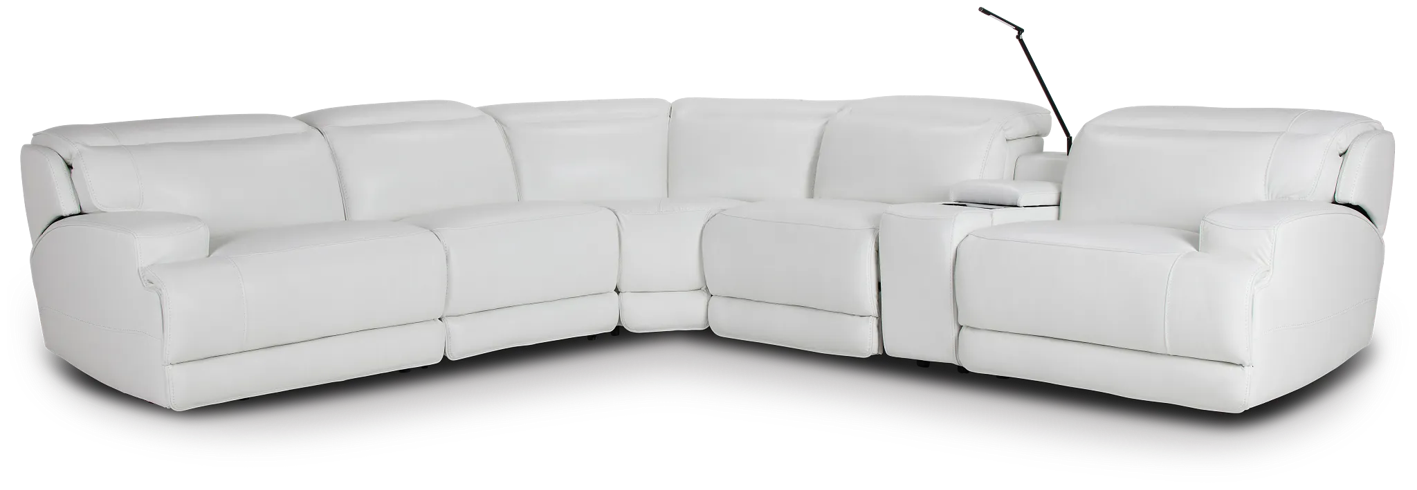Reign White Lthr/vinyl Medium Triple Power 2-arm Sectional