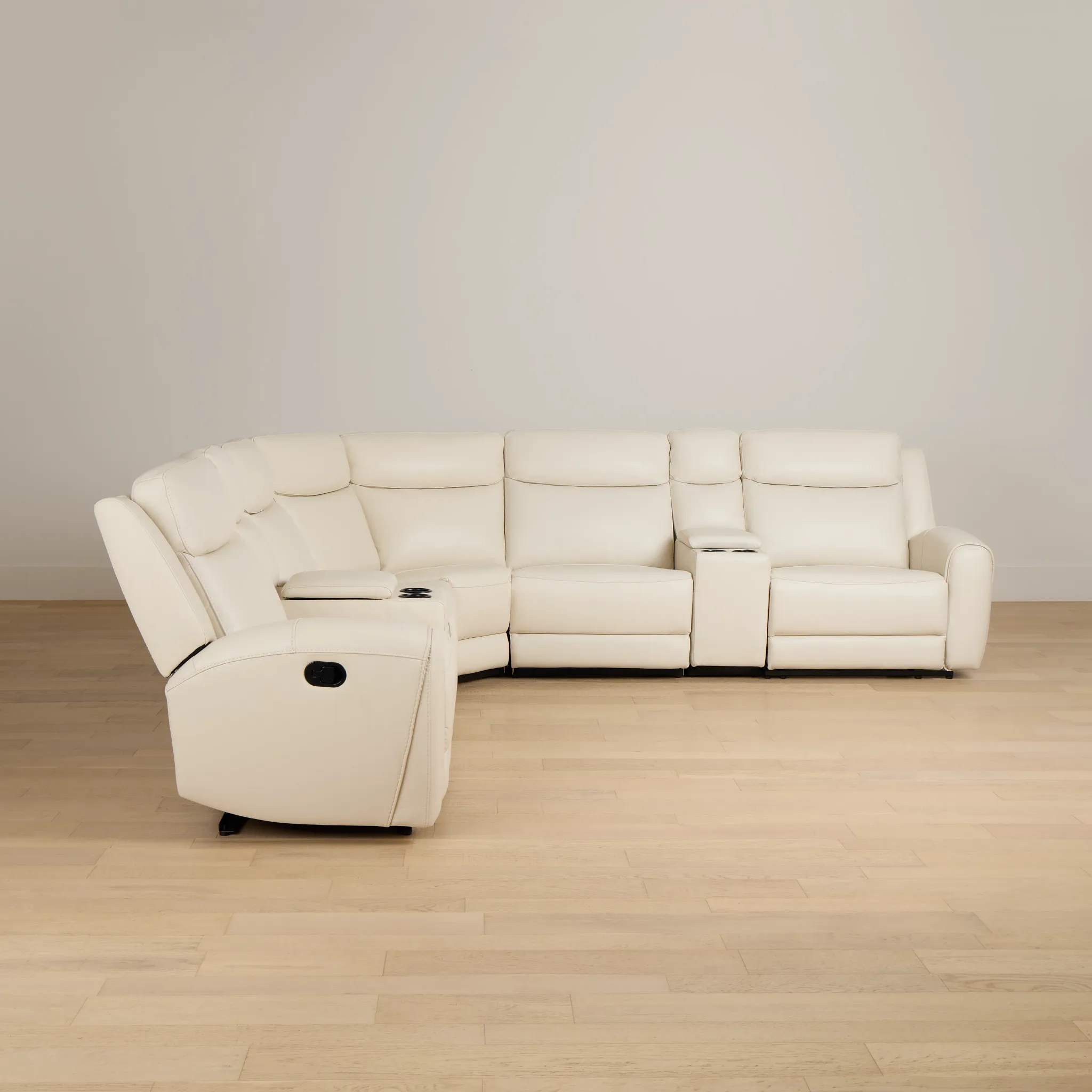 Walker Ivory Lthr/vinyl Large Dual Manually Reclining Two-arm Sectional