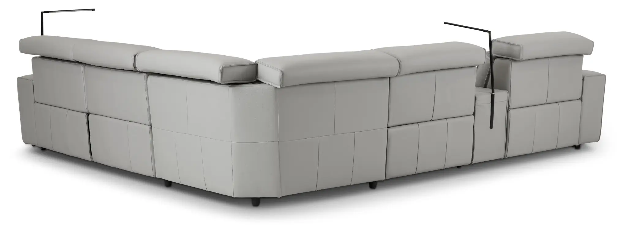 Carmelo Gray Leather Medium Dual Power Sectional W/right Table & Light Carmelo Gray Leather Medium Dual Power Sectional W/right Table & Light
