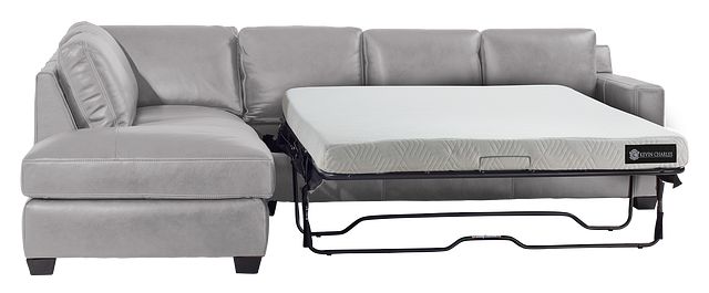 Carson Gray Leather Left Bumper Memory, Leather Sectional Couch With Pull Out Bed