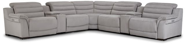 Sentinel Light Gray Micro Large Triple Power Sectional With Music Console