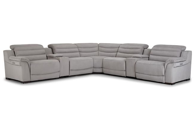 Sentinel Light Gray Micro Large Triple Power Sectional With Music Console