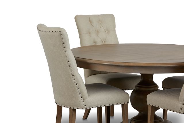 Haddie Light Tone Round Table & 4 Upholstered Chairs