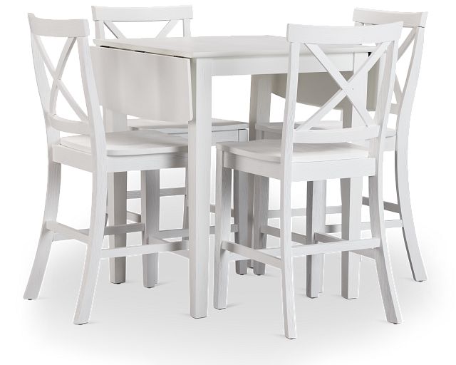 Woodstock White Drop Leaf High Table & 4 Wood Barstools