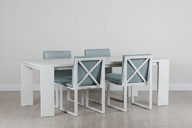 Linear White Teal 87" Aluminum Table & 4 Cushioned Side Chairs (0)