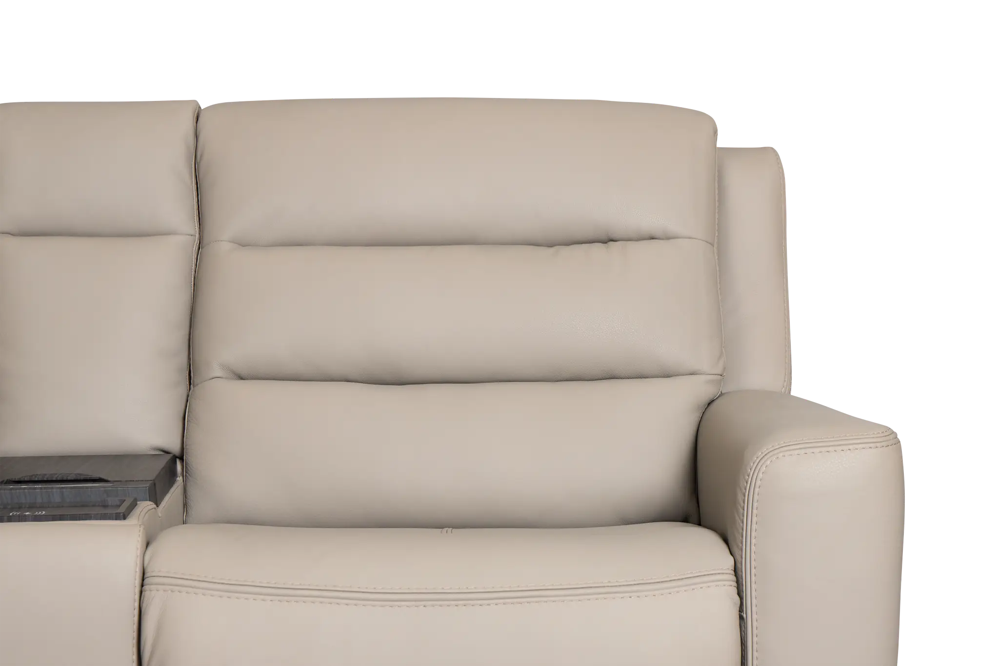 Wilder Taupe Leather Medium Dual Power Sectional W/refrigerated Console Wilder Taupe Leather Medium Dual Power Sectional W/refrigerated Console