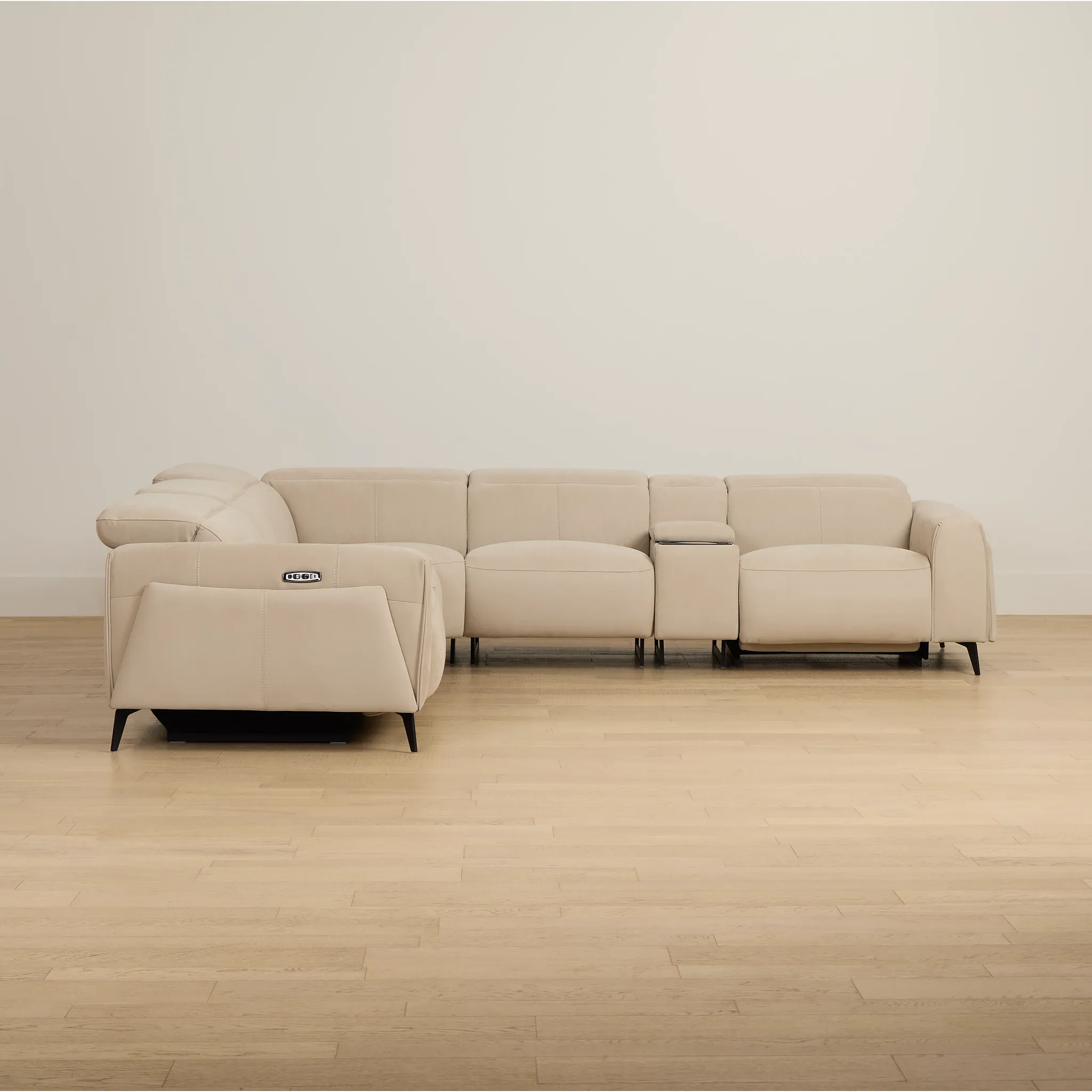 Reyna Beige Micro Medium Dual Power 2-arm Reclining Sectional