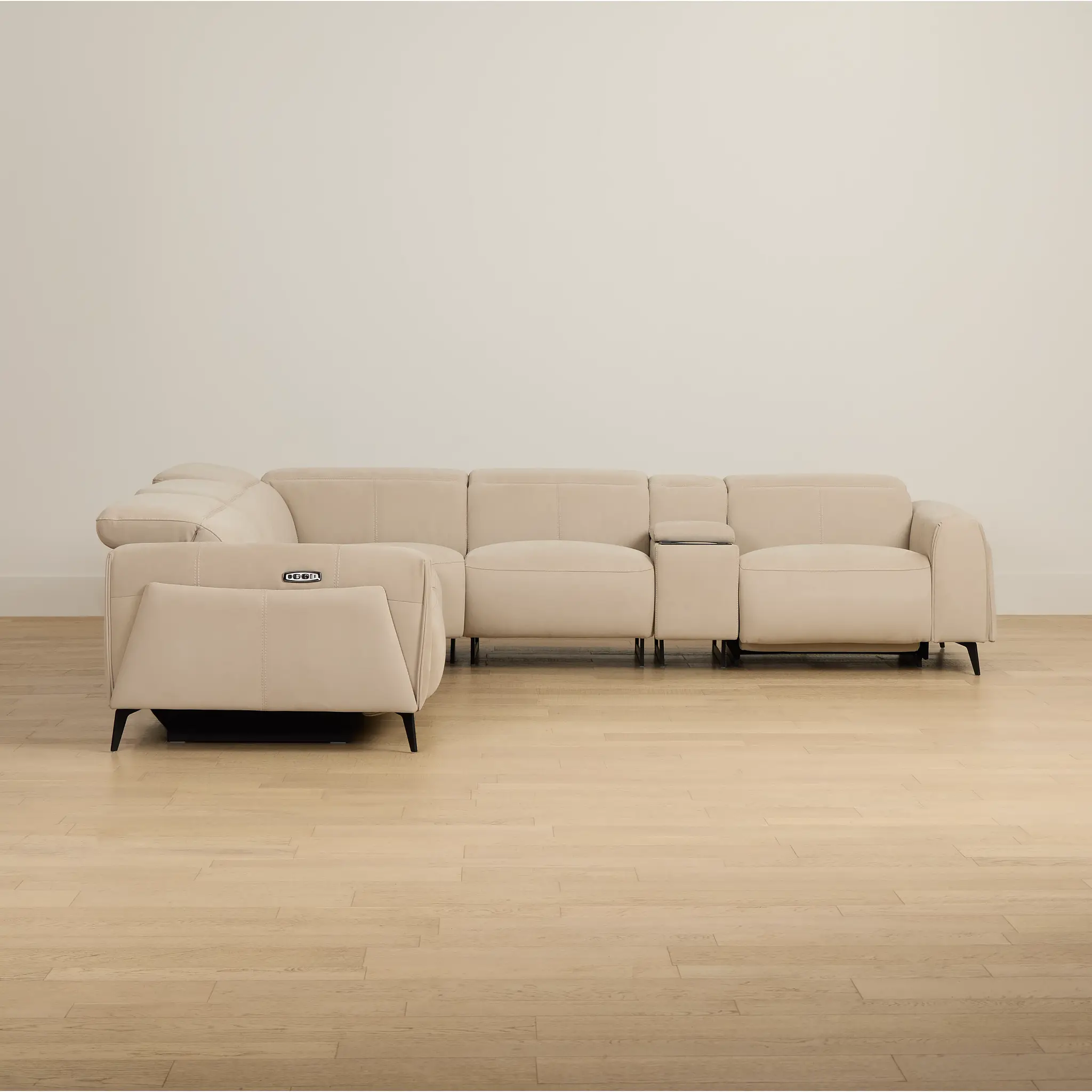 Reyna Beige Micro Medium Dual Power 2-arm Reclining Sectional Reyna Beige Micro Medium Dual Power 2-arm Reclining Sectional