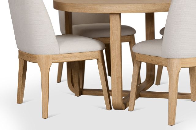 Lyndie Light Tone Round Table & 4 Upholstered Chairs