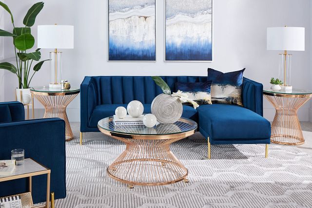 Bella Dark Blue Velvet Right Chaise Sectional