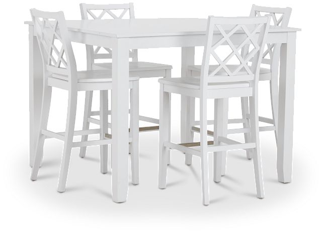 Edgartown Rectangular White High Table & 4 White Wood Barstools (1)