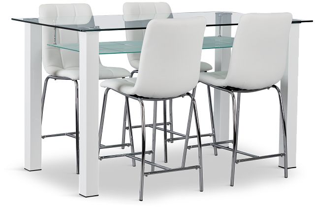 Vienna White Rect High Table & 4 Barstools