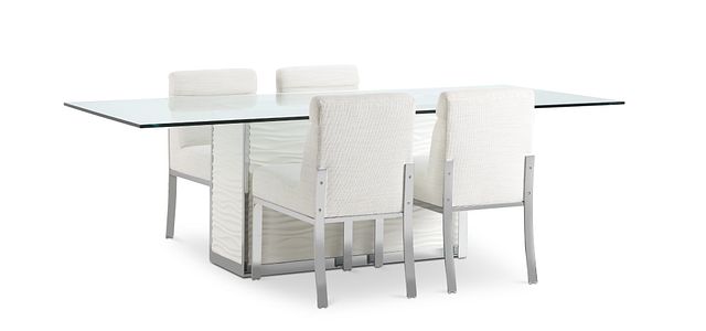 Ocean Drive 100" Glass Table & 4 Upholstered Chairs (1)