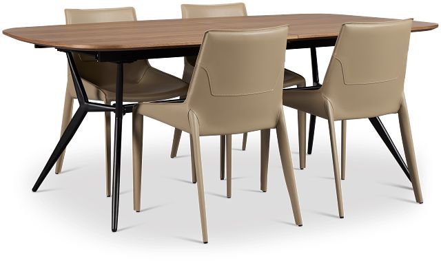 Margo Two-tone Rect Table & 4 Beige Upholstered Chairs