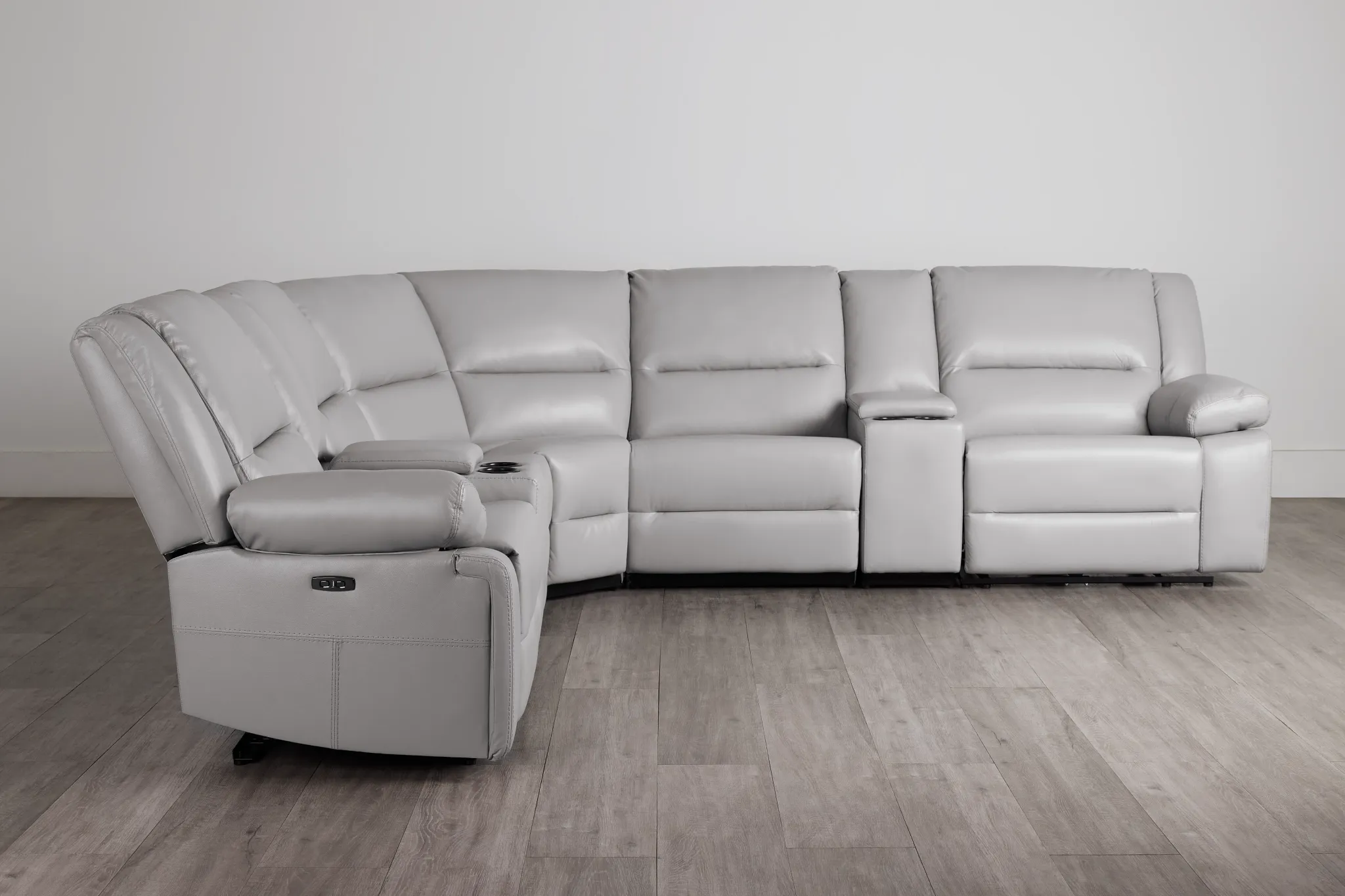 Peyton Light Gray Lthr/vinyl Large Dual Power Reclining Two-arm Sectional